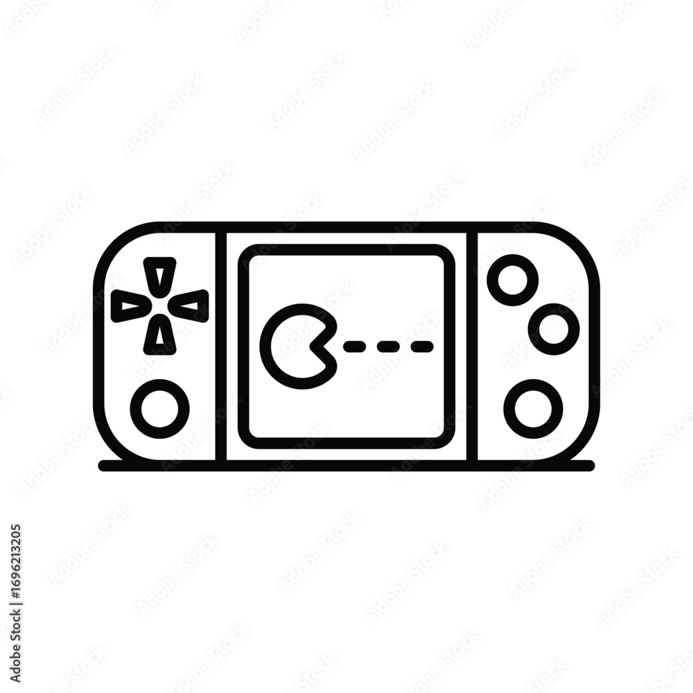 Aufkleber black white icon of a handheld game console with a direction pad screen showing pacman action button