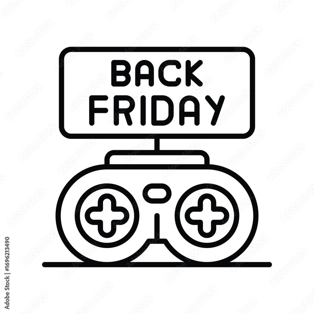 Poster controller with a sign reading back friday. editable stroke icon
