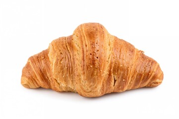 Delicious croissant with chocolate filling on a plain white backdrop