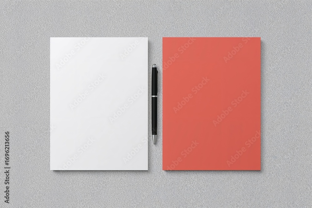 Poster front and back empty magazine layouts with pen on surface. editable design mockup. isolated with cli