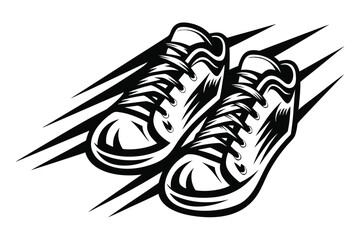 Monochrome Sneakers Illustration, Stylish Black and White Sports Shoes, Design