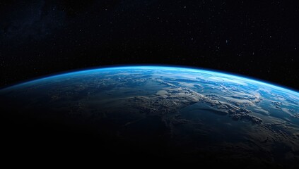 Stunning view of the blue Earth featuring global oceans and cloud formations against a star-filled cosmic background.