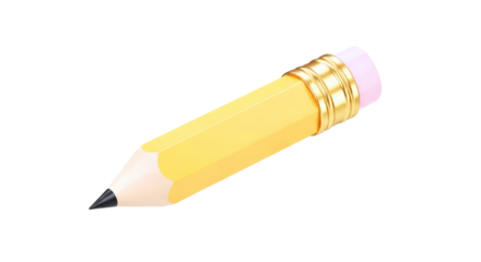 ready to write a 3d render of a classic yellow pencil, poised for creativity and inspiration, isolated on transparent background
