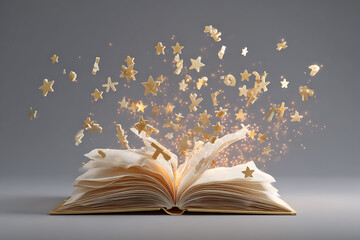 Unlock boundless creativity as a magical book erupts with golden stars and sparkling numbers, igniting imagination and endless possibilities for learning and discovery.