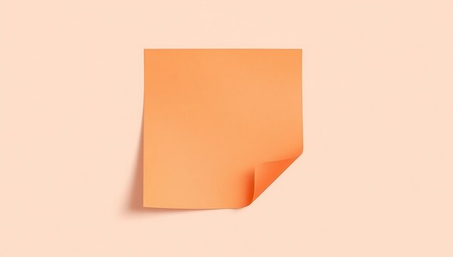 Minimalist Orange Note Paper with Rolled Corner on Neutral Background with Delicate Shadow Play and Clean Presentation Aesthetics