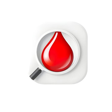 Blood Drop Under Magnifying Glass: Medical Icon.