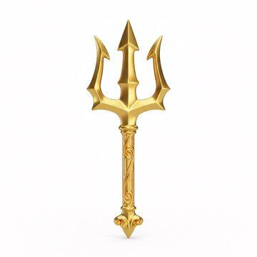 A massive, shiny, golden trident with a smooth surface,