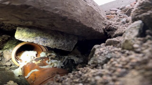 Broken pipes due to subsidence of building on a peatbog
