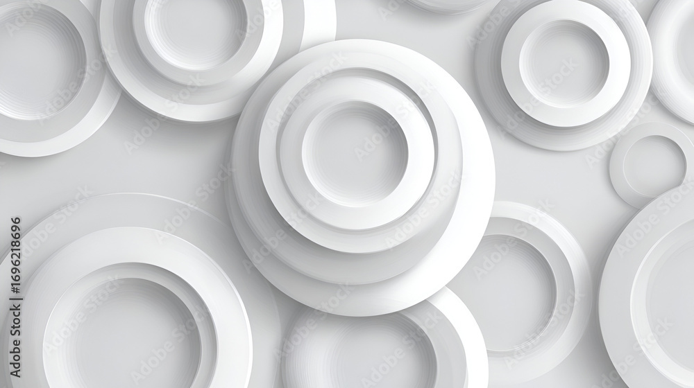 Poster abstract design of white layered concentric circles on a neutral background