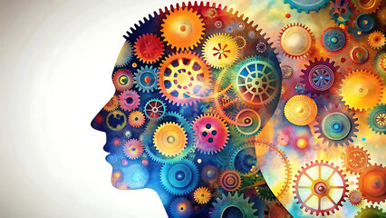 Abstract human profile silhouette filled with colorful glowing particles imagination creativity and psychology concept vibrant abstract art design  