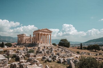 Fototapeta premium Exploring an ancient historical site with Greek temples and intricate decorations