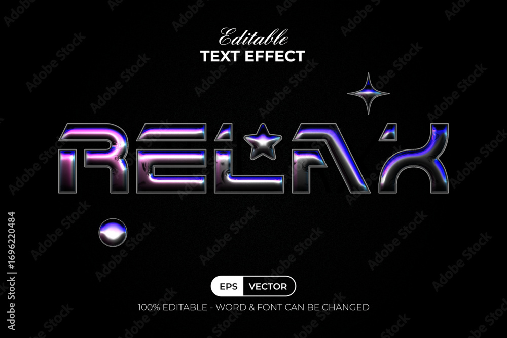 Poster relax text effect chromium style. editable text effect.