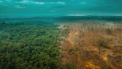 Obraz premium Bird's-eye perspective of rainforest clearing in tropical forest