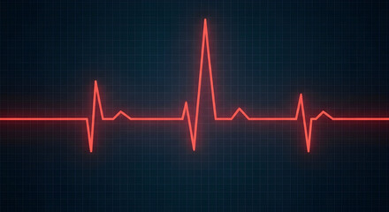 Red Heartbeat EKG Line on Dark Blue Background Medical Health Cardiology Graphic Design