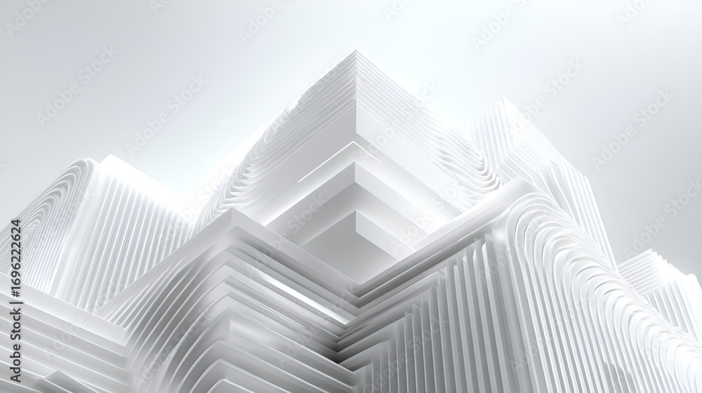 Poster abstract white structure with layered shapes textures complex symmetrical design