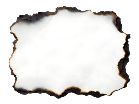 Burnt paper edge with white center isolated on transparent background