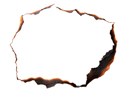 Burnt paper edge frame isolated on transparent background