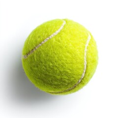 A single yellow tennis ball isolated on a white background with its shadow cast to the lower left