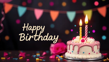 Colorful Birthday Celebration with Cake and Candles
