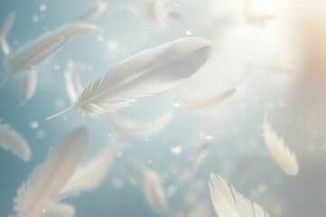Ethereal White Feathers Drifting Through the Sky