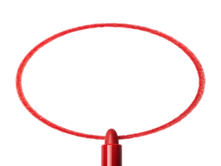 Red marker drawing an oval shape isolated on transparent background