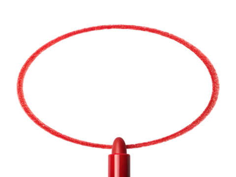 Red marker drawing an oval shape isolated on transparent background