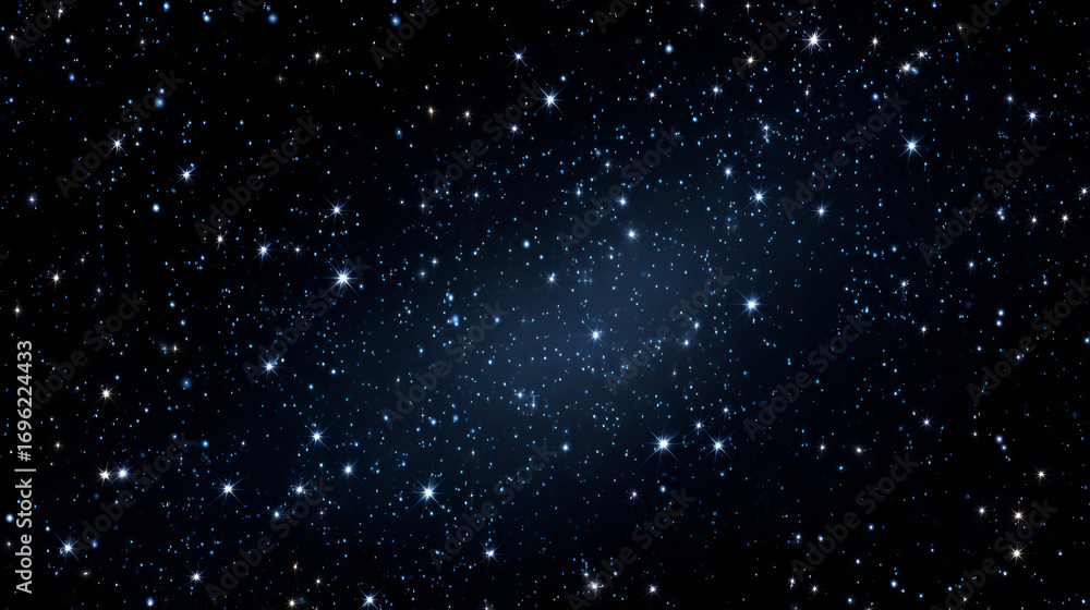 Poster dark space background filled with sparkling stars of varying sizes and brightness
