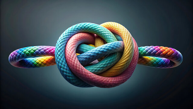 Creative knot tied with colorful ropes symbolizing unity teamwork connection relationship concept abstract illustration creative design artwork  