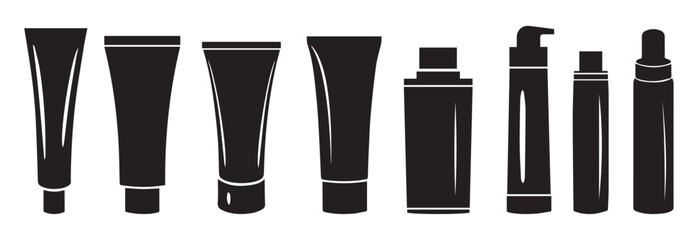 Toothpaste Tube Silhouette Icon Set &ndash; Dental Care Vector Symbols. Dental Hygiene Vector Icons.