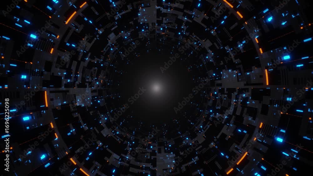 Aufkleber symmetrical sci-fi data tunnel glowing blue and orange tech motion background loop