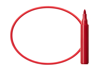 Red marker drawing an oval shape isolated on transparent background