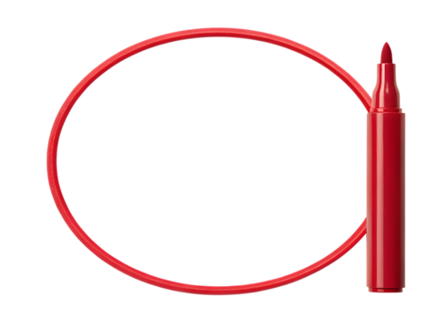 Red marker drawing an oval shape isolated on transparent background