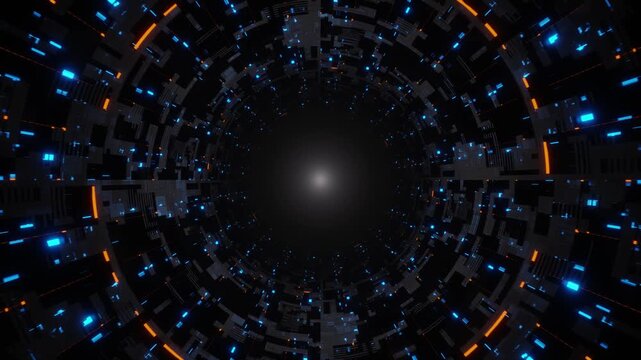 Symmetrical Sci-Fi Data Tunnel Glowing Blue and Orange Tech Motion Background Loop
