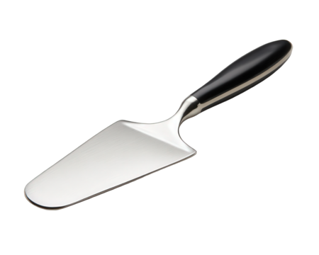 Sleek Silver Cake Server with Black Handle on Transparent Background - Powered by Adobe