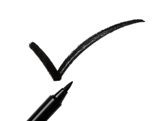 Black check mark drawn with a marker pen isolated on transparent background