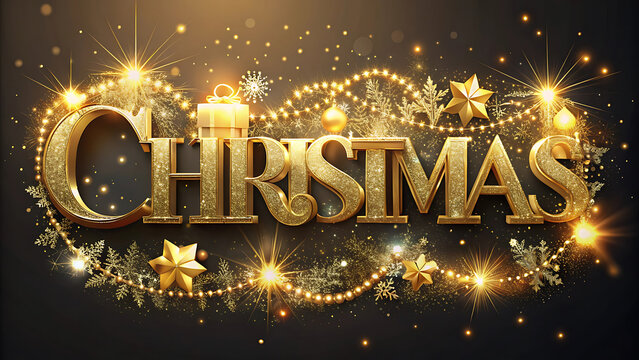 Elegant golden christmas typography design with sparkling festive letters holiday seasonal decoration greeting card luxury design background illustration  