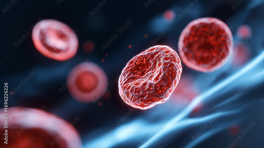 Poster a microscopic view of erythrocytes in a high speed flow their edges blurred with motion surrounded b