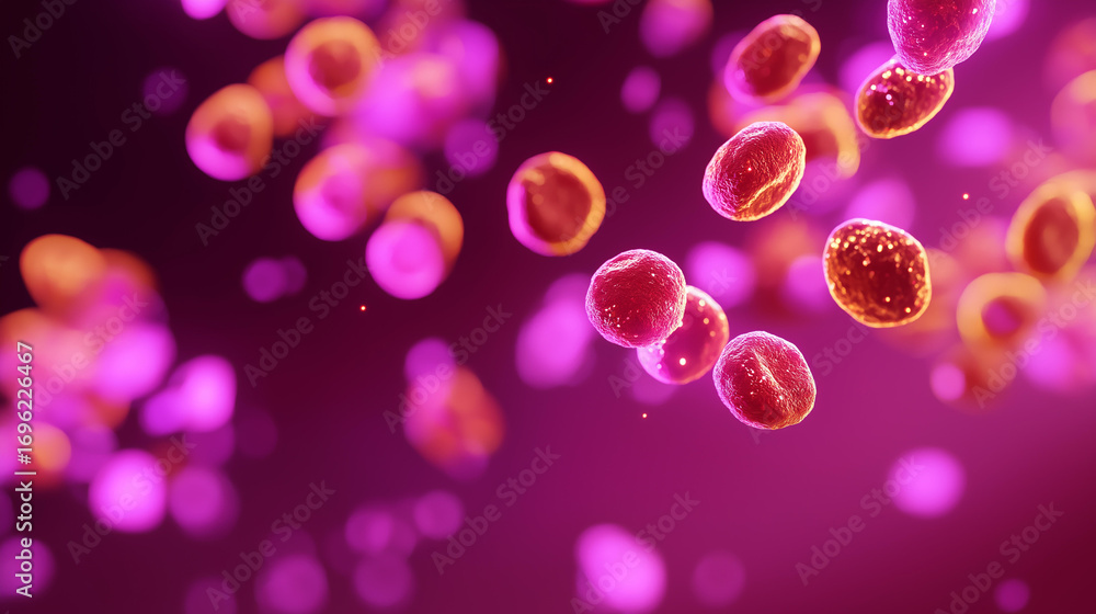 Poster a dynamic scene of erythrocytes clustering and dispersing in a bloodstream their shapes forming flee