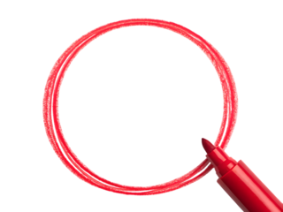 Red marker drawing a circle on a transparent background