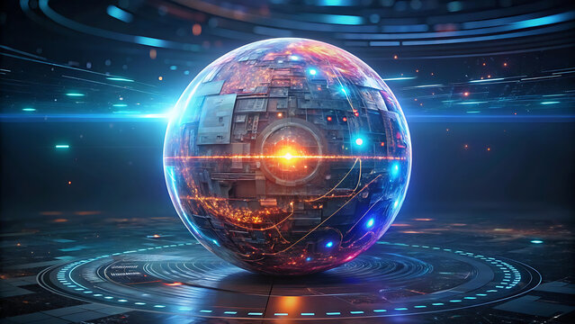 Futuristic artificial intelligence sphere with glowing network data futuristic digital technology concept science innovation abstract illustration art