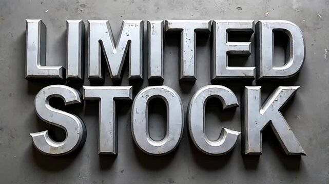 Bold metallic letters spell out "LIMITED STOCK" on a textured surface, conveying scarcity and urgency.