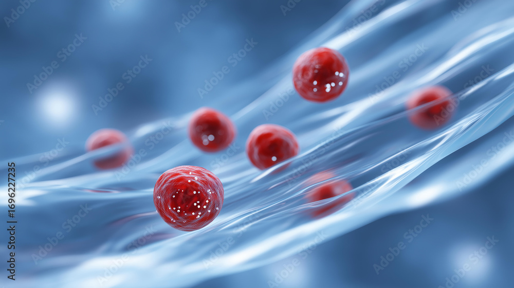 Aufkleber a microscopic view of erythrocytes in a high speed flow their edges blurred with motion surrounded b