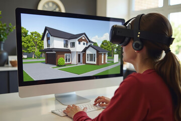 Virtual Reality Real Estate Designer Crafting 3D Property Designs with VR Headset