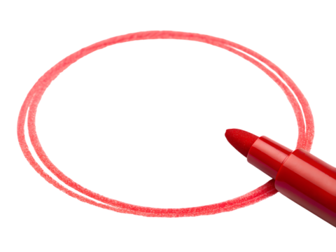 Red marker drawing a circle on a transparent background, isolated on transparent background