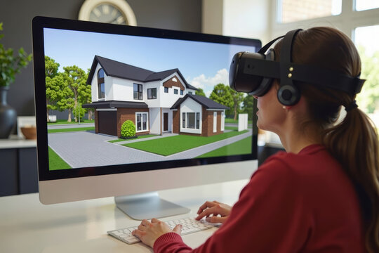 Virtual Reality Real Estate Designer Crafting 3D Property Designs with VR Headset
