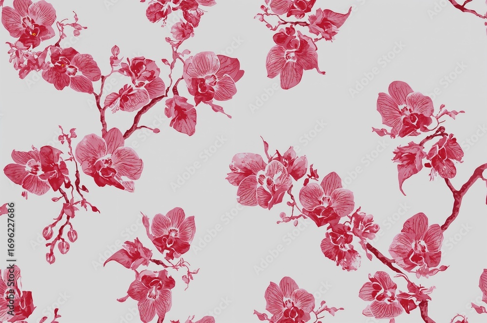 Poster seamless abstract pattern featuring orchid branches on a solid backdrop. ideal for textile decoratio