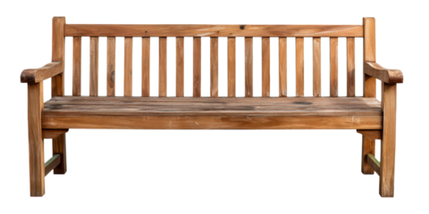wooden park bench isolated on white or transparent png
