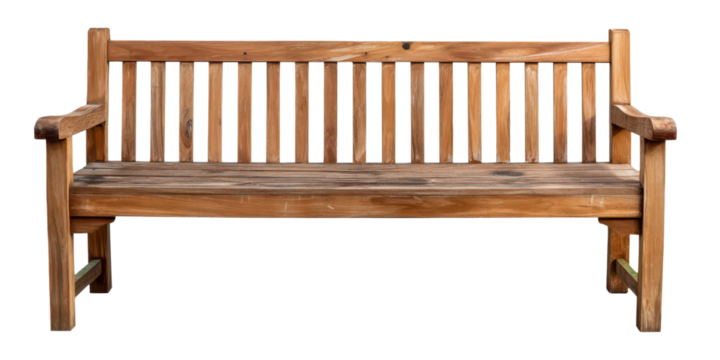 wooden park bench isolated on white or transparent png