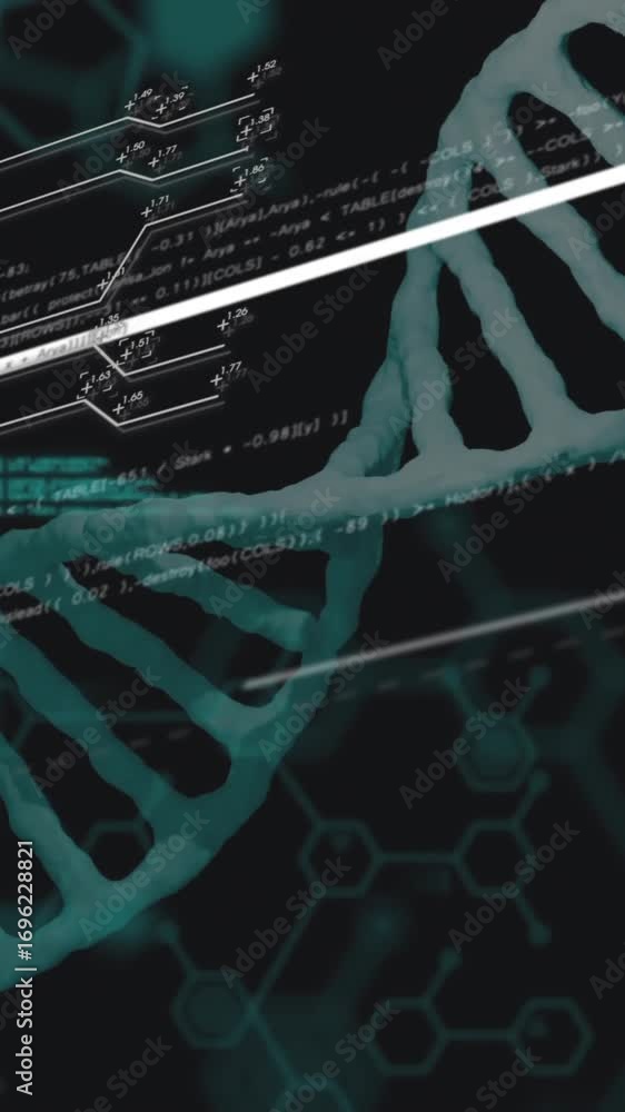 Poster animation of data processing with dna strand over connections