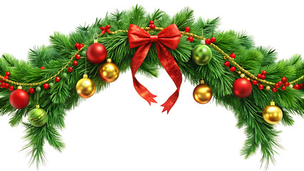 Fototapeta premium Holiday garland decoration with green pine branches vector illustration on white background 